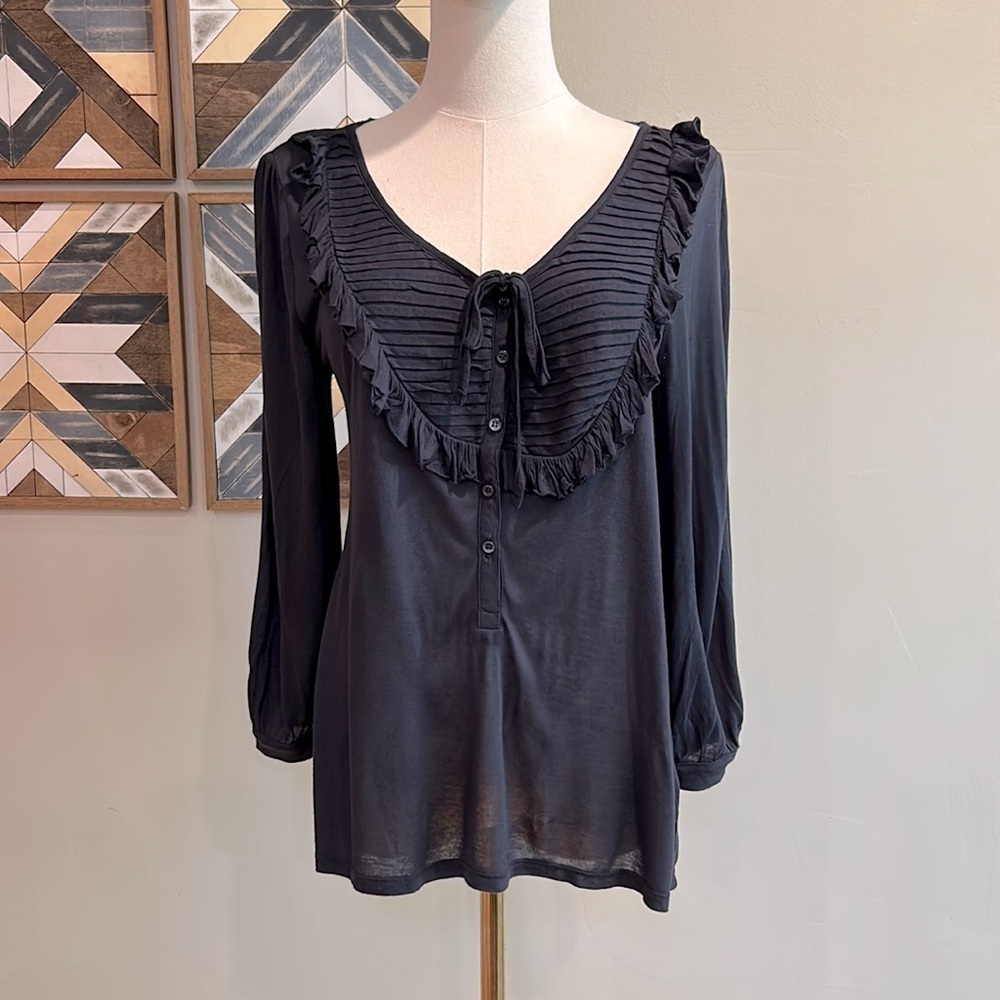 JOIE Soft Women’s Navy Ruffle Boho Top Blouse Cozy Loungewear XS